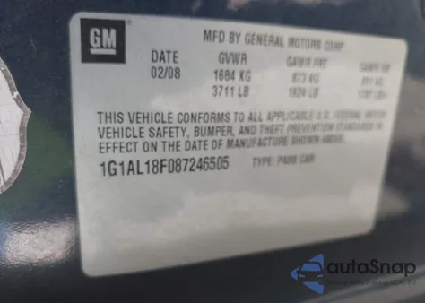 2008 Chevrolet Cobalt Lt from USA, damaged, VIN 1G1AL18F087246505